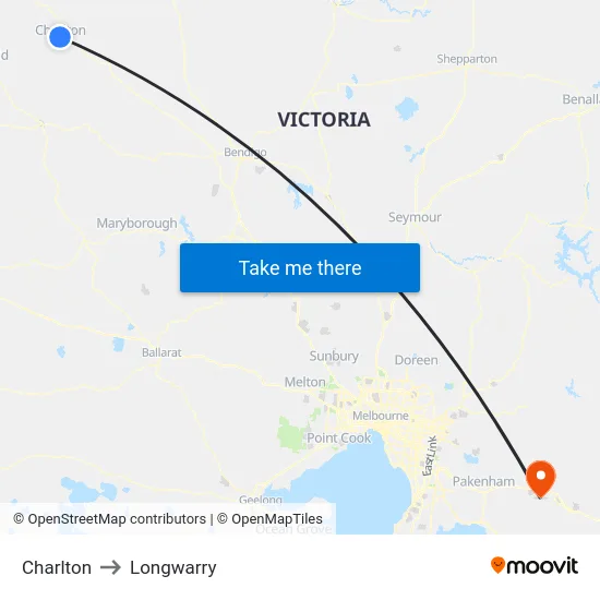 Charlton to Longwarry map