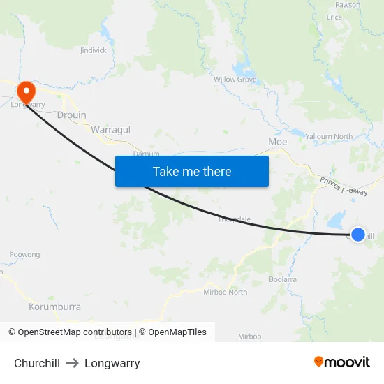 Churchill to Longwarry map