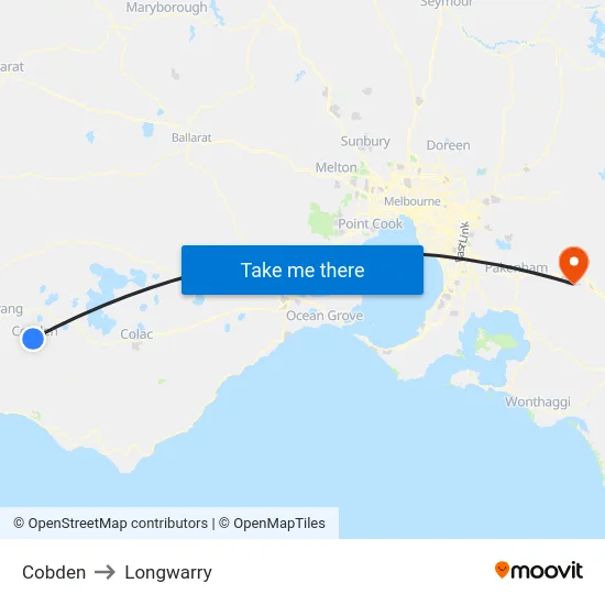 Cobden to Longwarry map