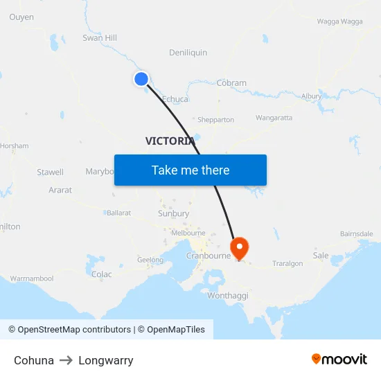 Cohuna to Longwarry map