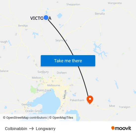 Colbinabbin to Longwarry map