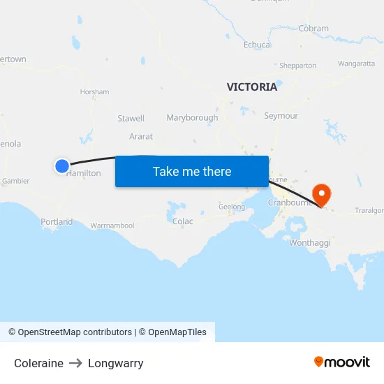 Coleraine to Longwarry map