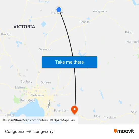 Congupna to Longwarry map