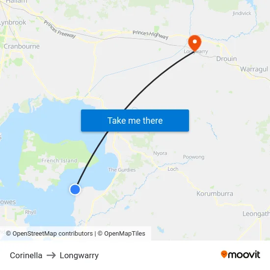 Corinella to Longwarry map