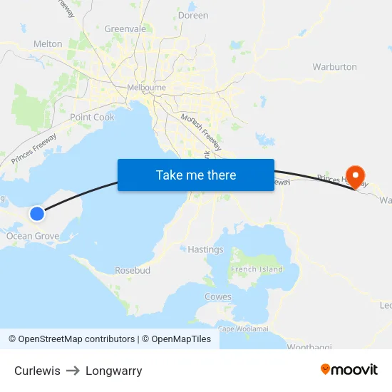 Curlewis to Longwarry map