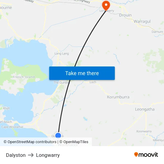 Dalyston to Longwarry map
