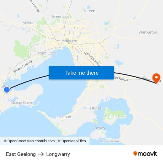 East Geelong to Longwarry map