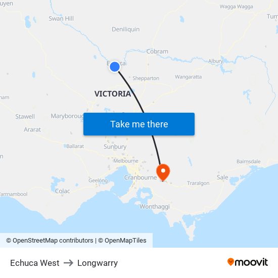 Echuca West to Longwarry map