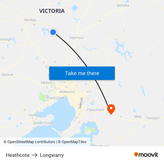 Heathcote to Longwarry map