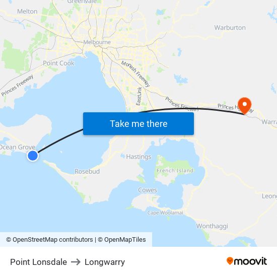 Point Lonsdale to Longwarry map