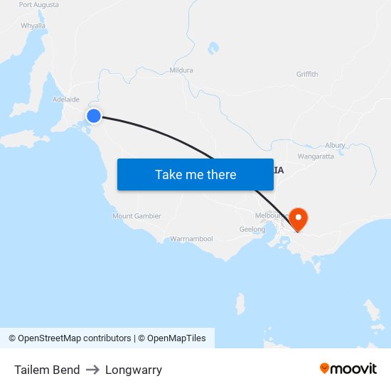 Tailem Bend to Longwarry map