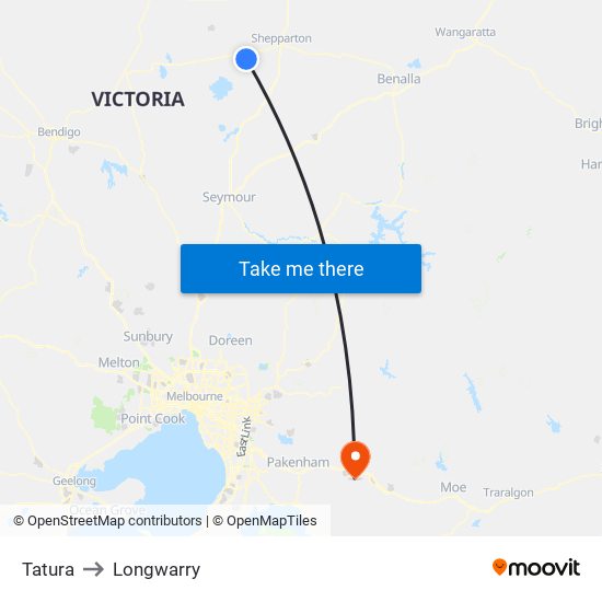 Tatura to Longwarry map