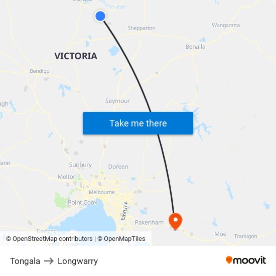 Tongala to Longwarry map