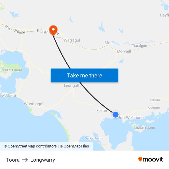 Toora to Longwarry map