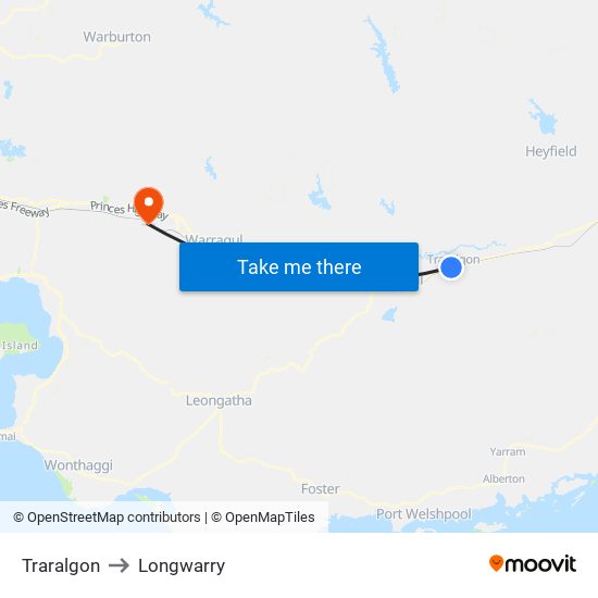 Traralgon to Longwarry map