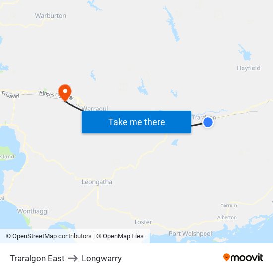 Traralgon East to Longwarry map