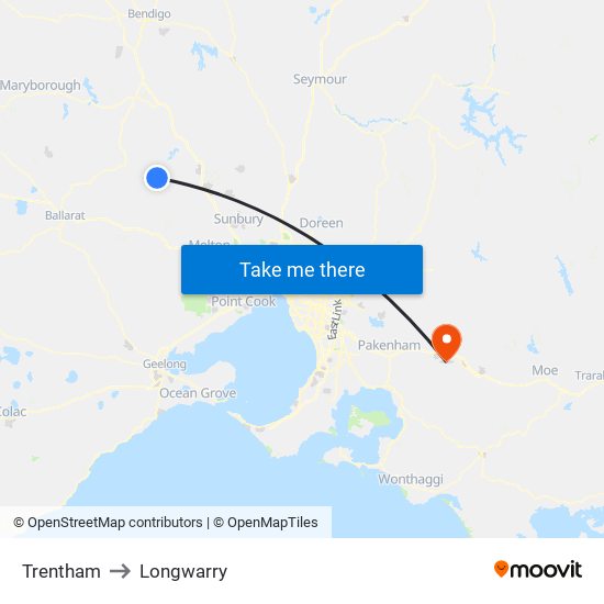 Trentham to Longwarry map