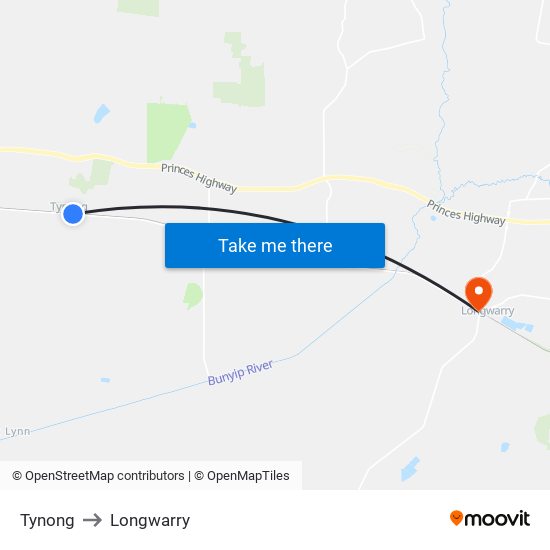 Tynong to Longwarry map
