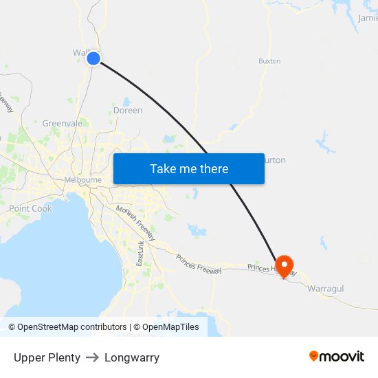 Upper Plenty to Longwarry map