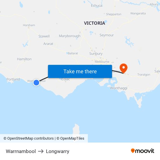 Warrnambool to Longwarry map