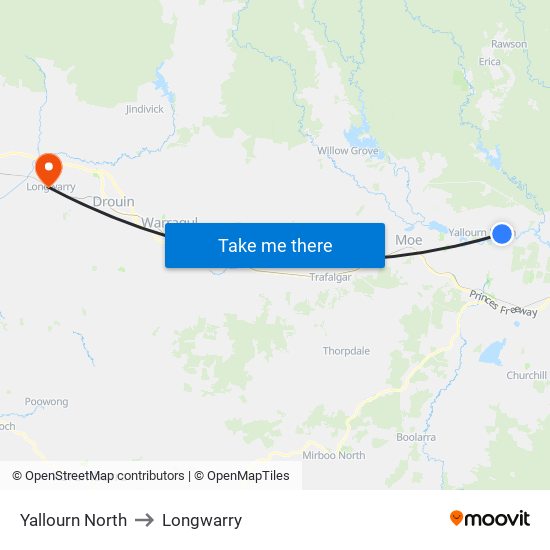 Yallourn North to Longwarry map