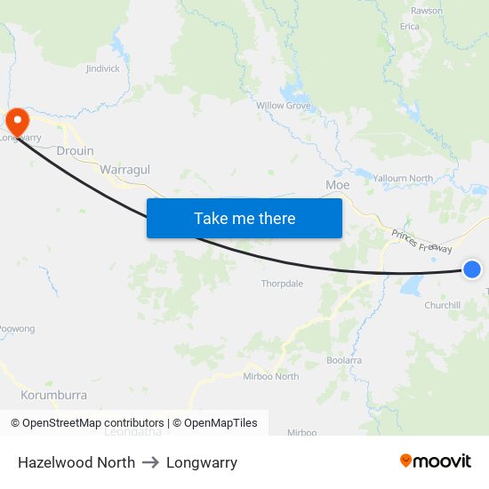 Hazelwood North to Longwarry map