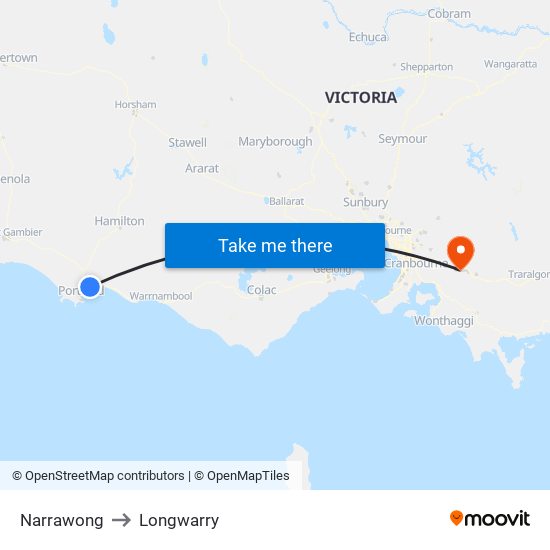 Narrawong to Longwarry map