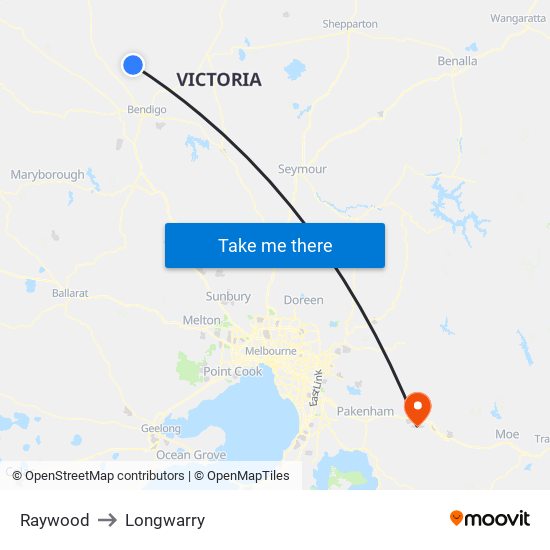 Raywood to Longwarry map