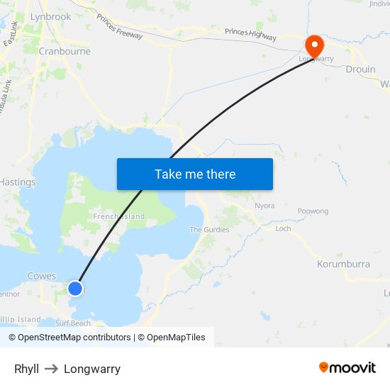 Rhyll to Longwarry map