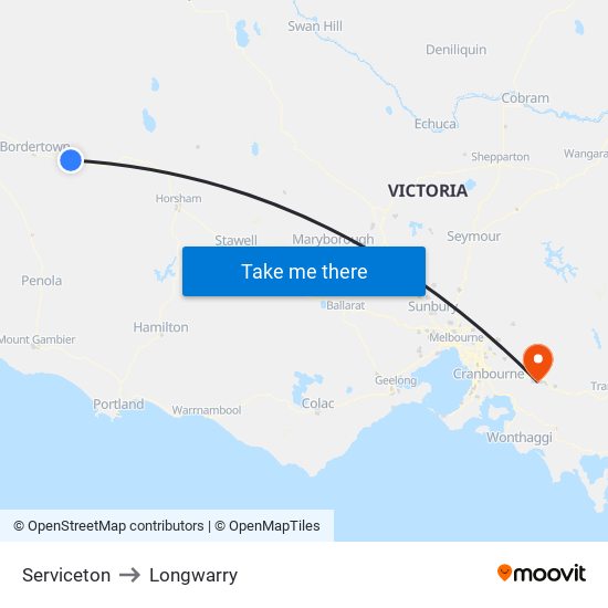 Serviceton to Longwarry map