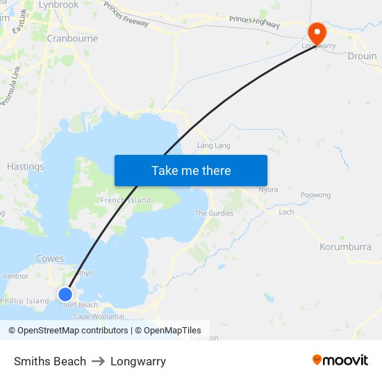 Smiths Beach to Longwarry map