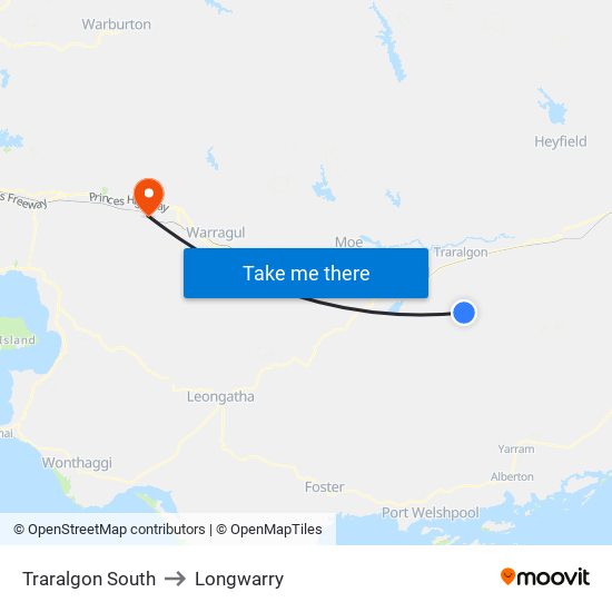 Traralgon South to Longwarry map