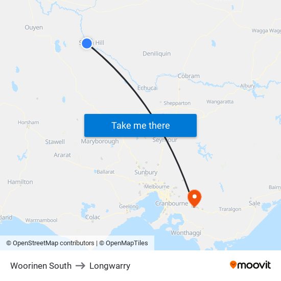 Woorinen South to Longwarry map