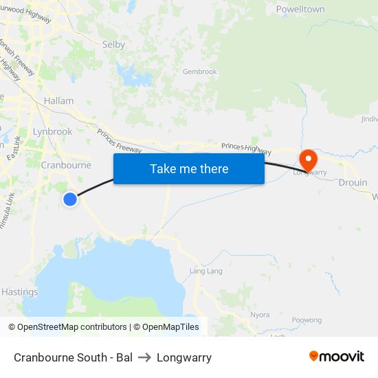 Cranbourne South - Bal to Longwarry map
