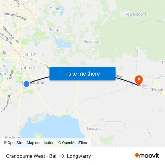 Cranbourne West - Bal to Longwarry map