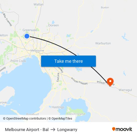 Melbourne Airport - Bal to Longwarry map