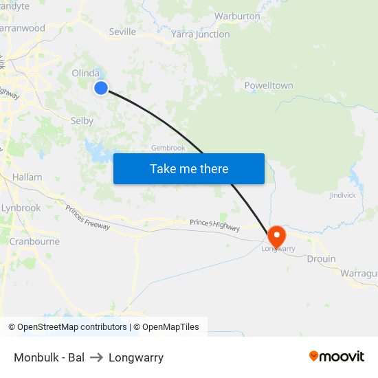 Monbulk - Bal to Longwarry map