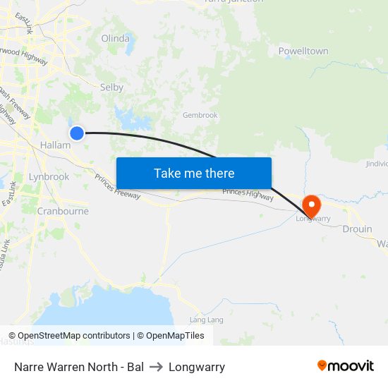 Narre Warren North - Bal to Longwarry map