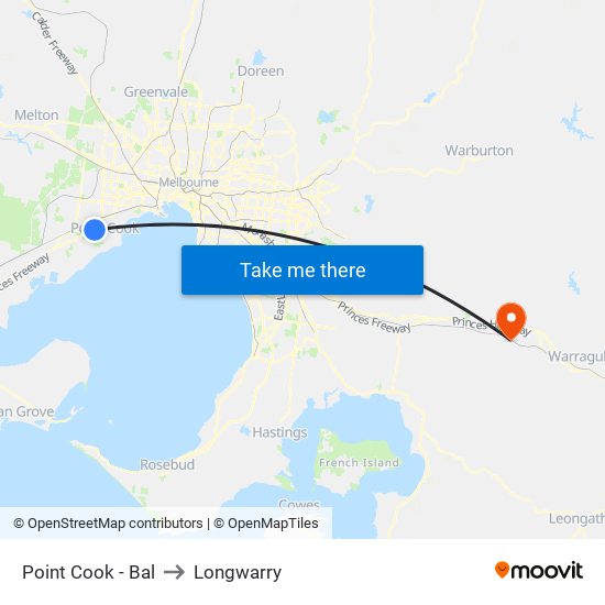 Point Cook - Bal to Longwarry map