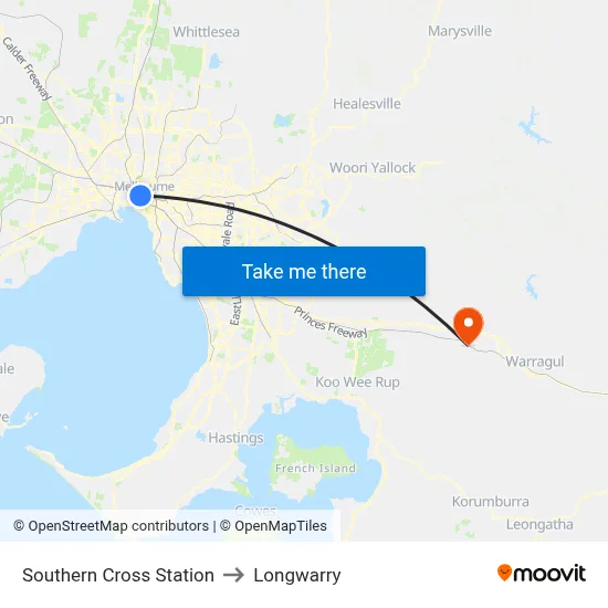 Southern Cross Station to Longwarry map