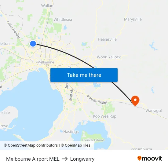 Melbourne Airport MEL to Longwarry map