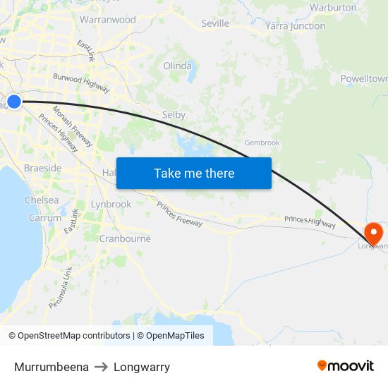 Murrumbeena to Longwarry map