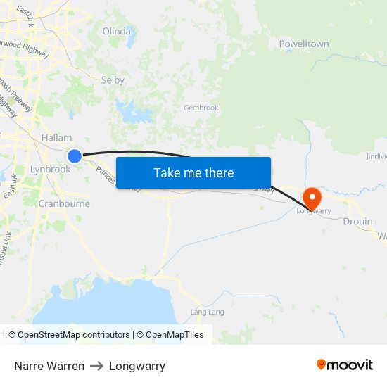 Narre Warren to Longwarry map