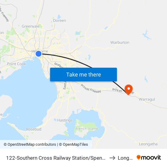 122-Southern Cross Railway Station/Spencer St (Melbourne City) to Longwarry map