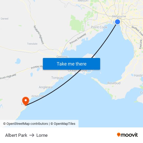 Albert Park to Lorne map