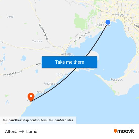 Altona to Lorne map