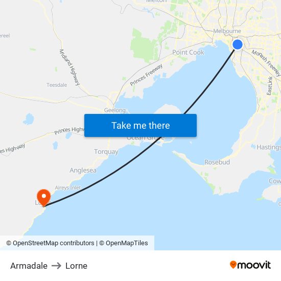 Armadale to Lorne map