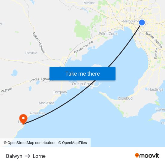 Balwyn to Lorne map