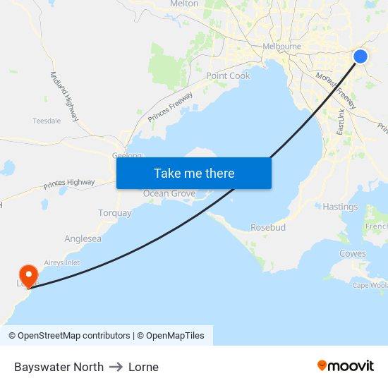 Bayswater North to Lorne map