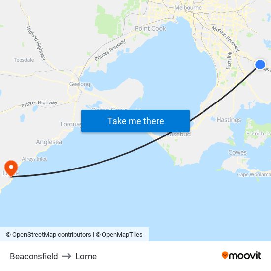 Beaconsfield to Lorne map